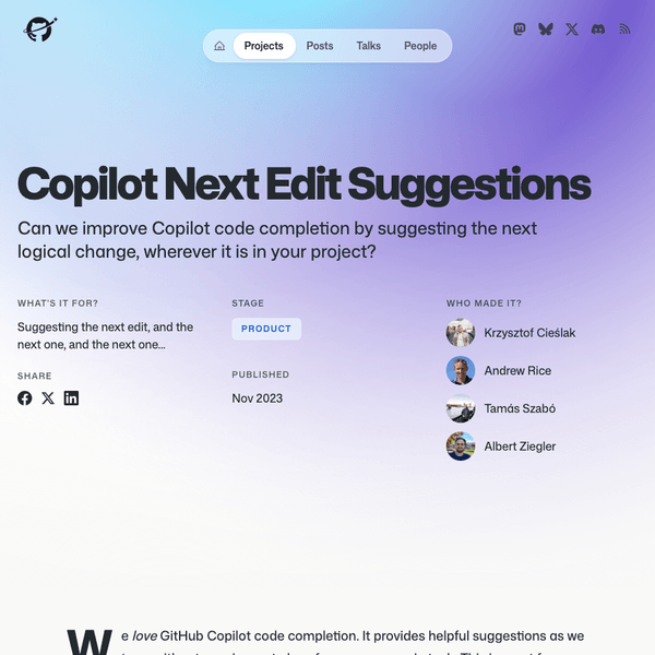 Copilot Next Edit Suggestions project preview
